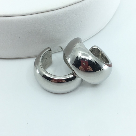 Coach Chunky Silver Tone Hoop Earrings with Dust Bag - Picture 5 of 12